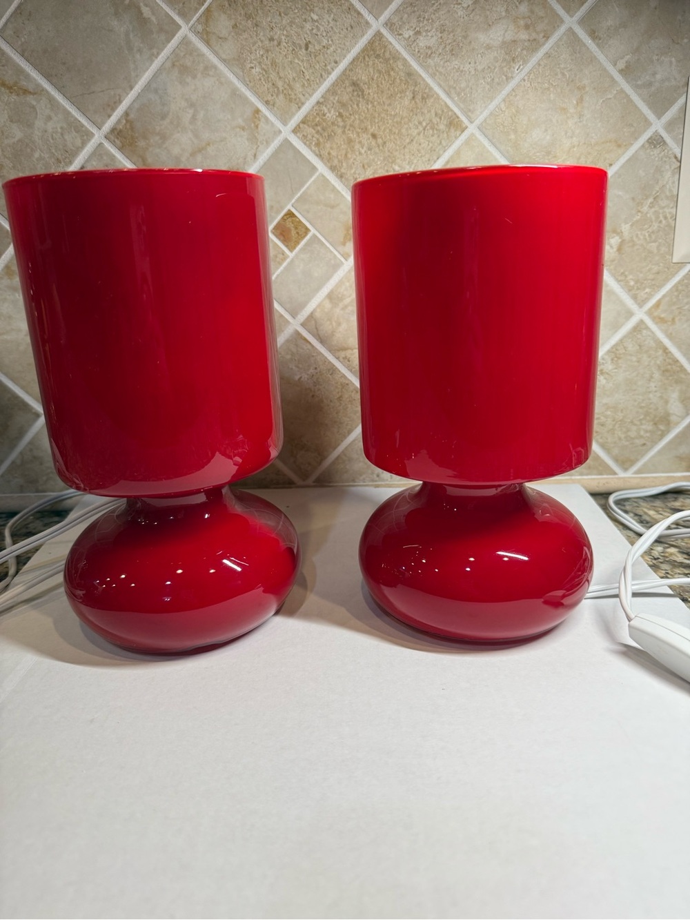 Lot Of 2 Vintage Ikea Lykta Vibrant Red 9.5" Table Desk Lamps Beautiful EUC